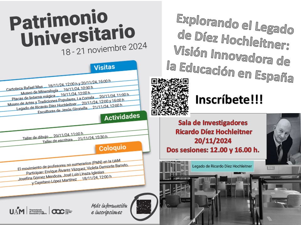 FACULTAD DE FORMACIÓN DEL PROFESORADO Y EDUCACIÓN (@faculeduam) on Twitter photo Celebra la semana del patrimonio universitario en <a href="/FaculEDUAM/">FACULTAD DE FORMACIÓN DEL PROFESORADO Y EDUCACIÓN</a>, explorando el legado de Díez Hochleitner y su visión innovadora de la Educación en España, el día 20 de noviembre, a las 12h y a las 16h, en la sala Ricardo Díez Hochleiter de la BIblioteca de Educación. Inscripción: Celebra la semana del patrimonio universitario en <a href="/FaculEDUAM/">FACULTAD DE FORMACIÓN DEL PROFESORADO Y EDUCACIÓN</a>, explorando el legado de Díez Hochleitner y su visión innovadora de la Educación en España, el día 20 de noviembre, a las 12h y a las 16h, en la sala Ricardo Díez Hochleiter de la BIblioteca de Educación. Inscripción: