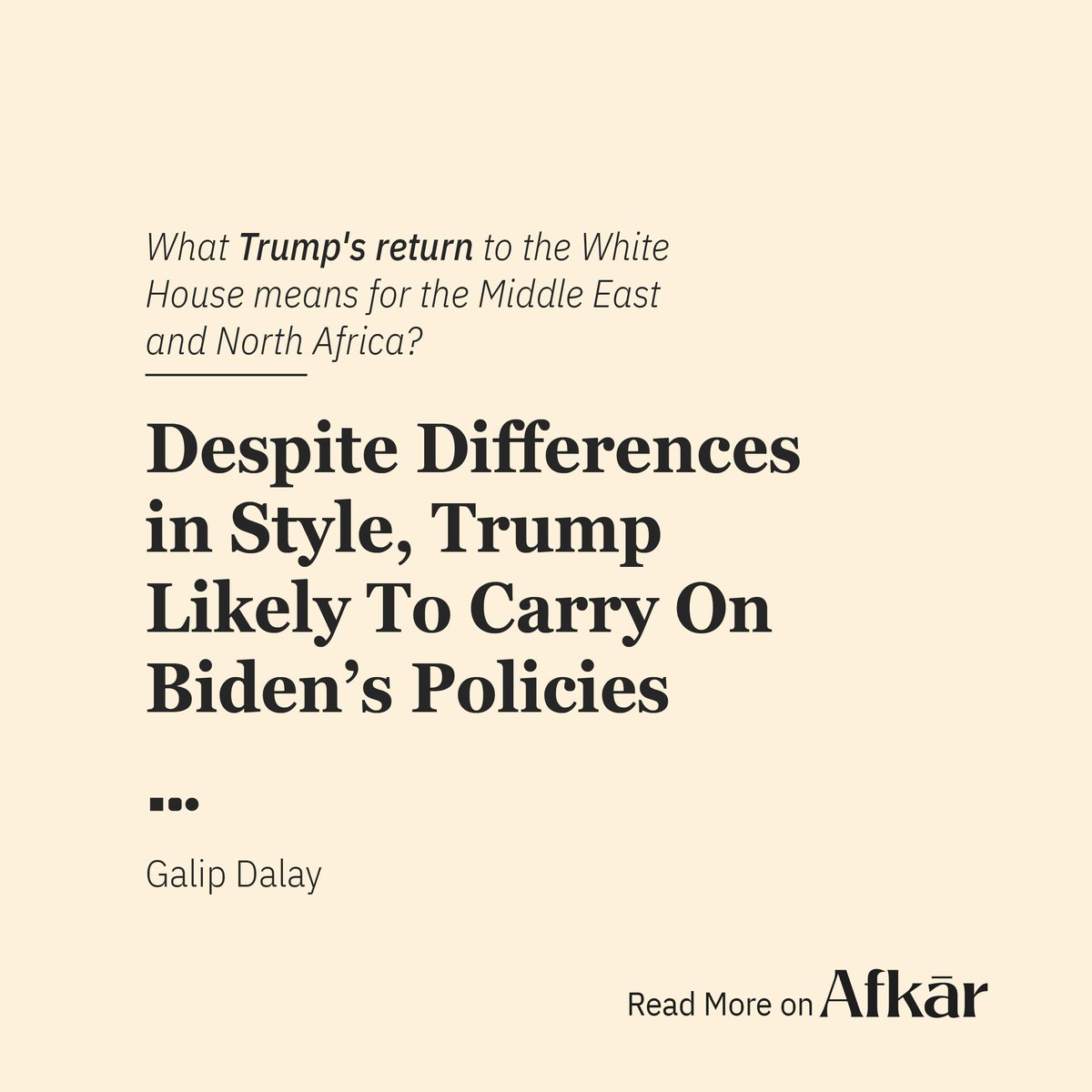 Middle East Council on Global Affairs (@me_council) on Twitter photo In the Middle East, #Trump (in his first term) wasn’t anti-Obama; Biden wasn’t anti-Trump; and Trump (in his second term) is unlikely to be anti-Biden. <a href="/GalipDalay/">Galip Dalay</a> writes on “Trump’s Return and Implications for the Middle East.”
Read here: mecouncil.org/blog_posts/tru… In the Middle East, #Trump (in his first term) wasn’t anti-Obama; Biden wasn’t anti-Trump; and Trump (in his second term) is unlikely to be anti-Biden. <a href="/GalipDalay/">Galip Dalay</a> writes on “Trump’s Return and Implications for the Middle East.”
Read here: mecouncil.org/blog_posts/tru…