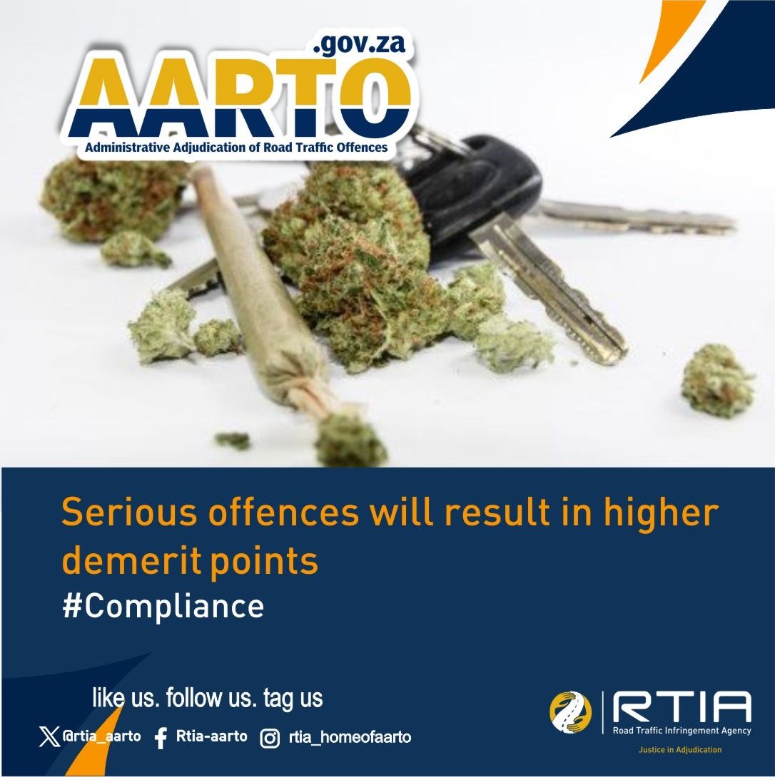 rtia_aarto's tweet image. ATTENTION ALL: Starting from zero, demerit points will be allocated for various infringements as per Schedule 3 of the Regulations. Serious offences will result in higher demerit points. Let's stay informed and compliant.
#trafficregulations
#demeritpoints