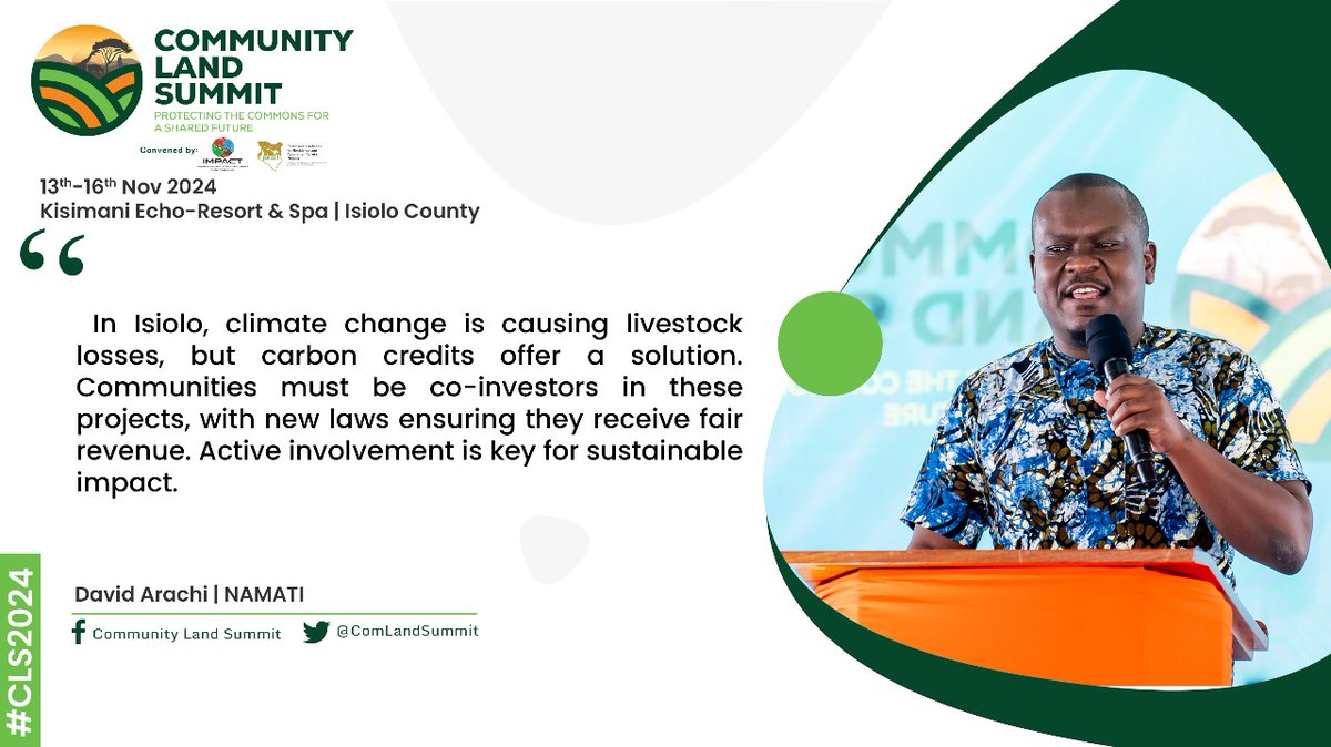 ComLandSummit's tweet photo. David @NamatiKenya  breaks down carbon credits, carbon finance, and the entire concept of carbon emissions. He highlights how these systems can support communities while addressing climate change. https://t.co/ss9twpuvsH