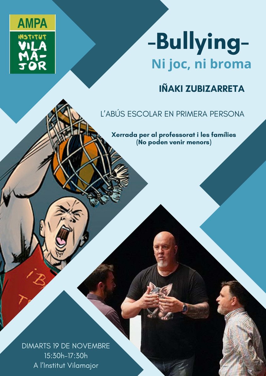 Dimarts vinent  tenim la xerrada sobre assetjament per a professorat i famílies a càrrec d'Iñaki Zubizarreta. Teniu tota la informació al cartell!!🧐🗣️