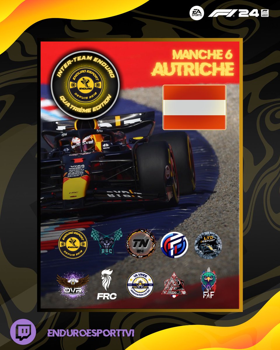 SIXIÈME MANCHE !!!! Rendez vous sur le Red bull Ring 🇦🇹 à 21H00 pour voir une course qui s'annonce palpitante ! ⚔️
Sur Twitch 🎥 : Enduroesporttv1