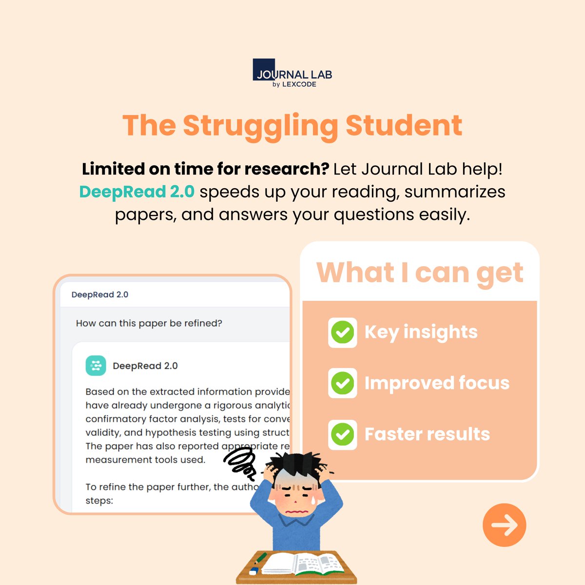 JournalLabHQ's tweet photo. What type of researcher are you? 🤔

Whether you’re a struggling student, an uninspired author, a graduate trailblazer, or an international researcher, Journal Lab has the right solution for you! 🔍 https://t.co/5G6t13ucar