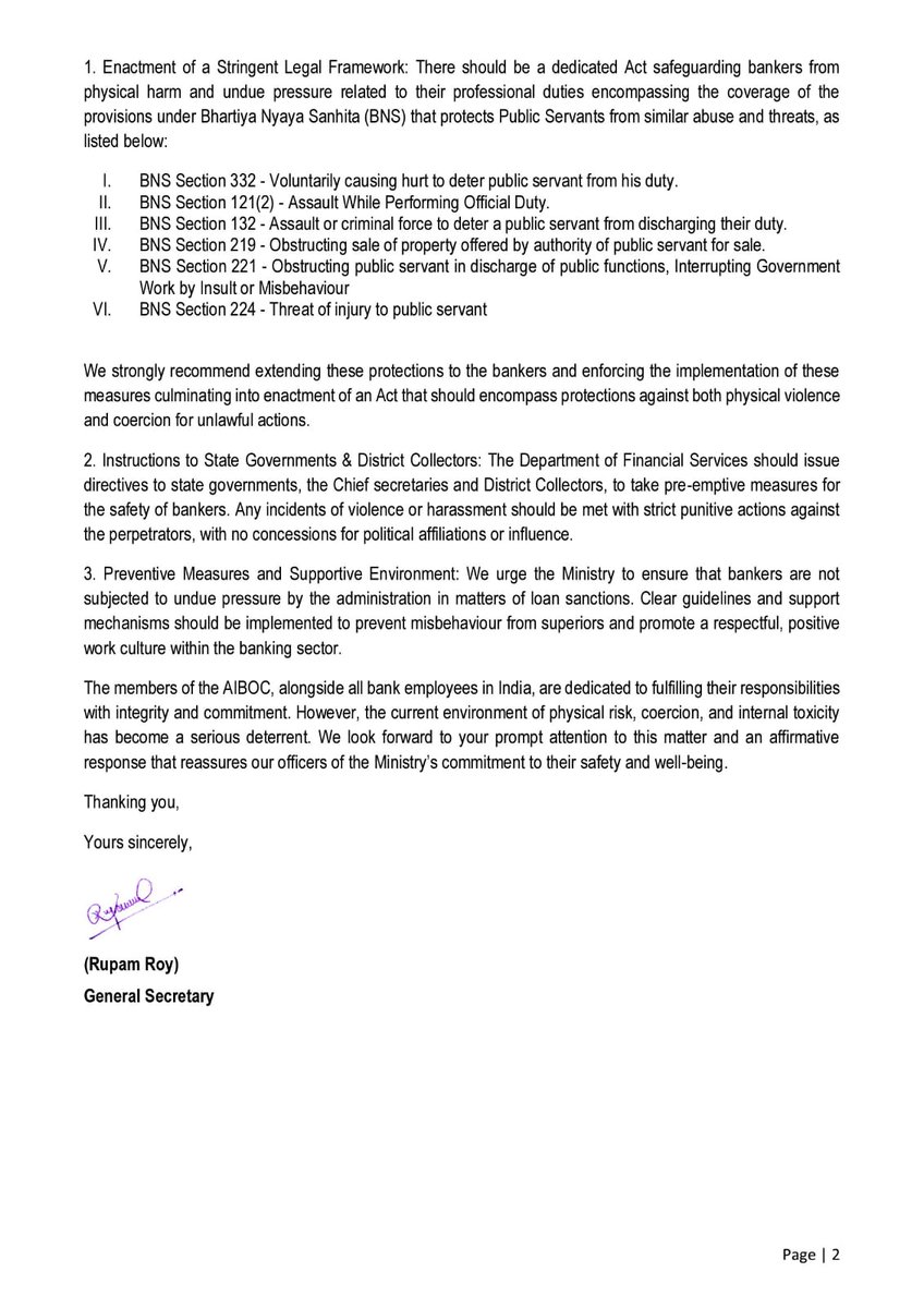 AIBOC WRITES TO DFS FOR IMMEDIATE PROTECTION OF BANKERS FROM THREATS, ATTACKS, AND WORKPLACE MISBEHAVIOUR BY INSCRUPULOUS BORROWERS AND OTHERS