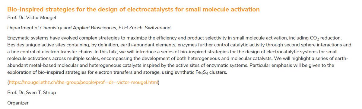 stripp_lab's tweet image. I am excited to welcome @_Victor_Mougel at TU Berlin @UniSysCat next week! 
mougel.ethz.ch/the-group/peop…
His lecture &quot;Bio-inspired strategies for the design of electrocatalysts for small molecule activation&quot; will be streaming, feel free to ask for the ZOOM link 🙏🏻