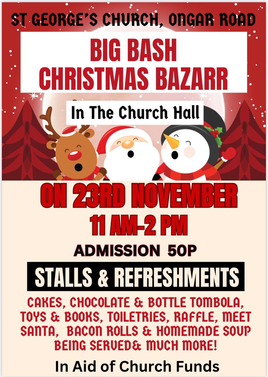 stgeorges_bwd's tweet image. Just over a week to go until our BIG BASH CHRISTMAS BAZAAR! Do come and join us for some Christmas cheer - visit Santa, browse our stalls, have some lunch!