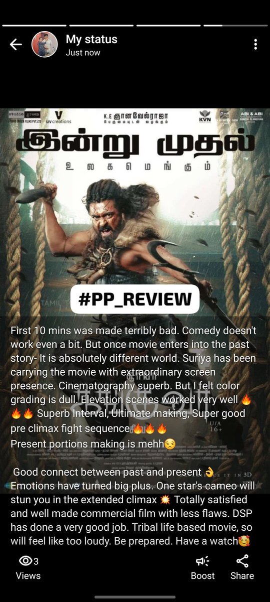 Suriya_nellai's tweet photo. #Kanguvareview
#KanguvaFDFS
#ppreview
❤🔥❤🔥❤🔥 https://t.co/05bWTeuEIx
