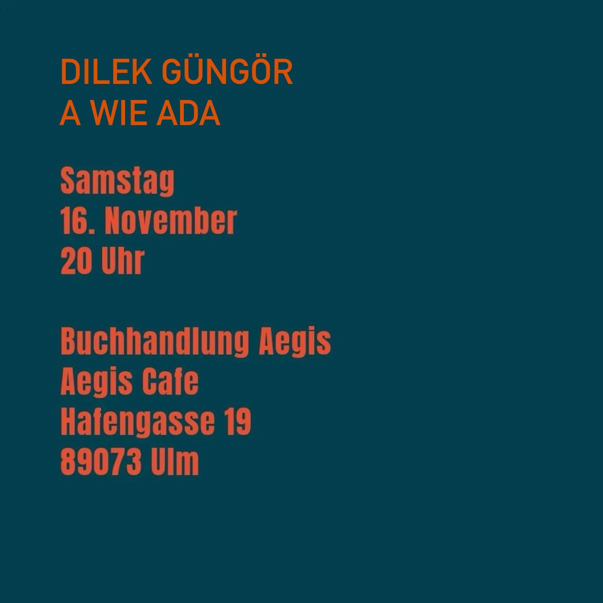 Am Samstag in Ulm, Aegis Buchhandlung: Dilek Güngör liest aus ihrem Roman „A wie Ada“.
Seinse dabei!
Zum Termin: aegis-literatur.buchhandlung.de/shop/magazine/…
Zum Buch: verbrecherverlag.de/shop/a-wie-ada/
#verbrecherei #verbrecherverlag #awieada #dilekgüngör