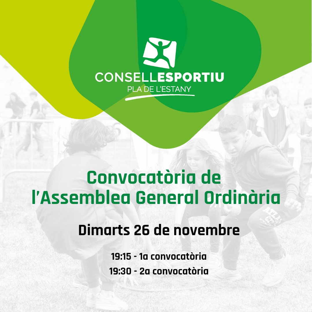 | Assemblea General Ordinària |

🤝Òrgan superior de participació, representació i govern de l'entitat. Espai de diàleg, opinió, propostes i si s’escau aprovar les actuacions dutes a terme i previstes des del punt de vista socioeducatiu, esportiu i econòmic.
 
🙌T'hi esperem!