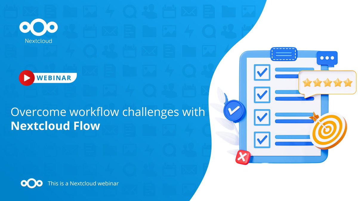Nextclouders's tweet image. Automate your business processes with Nextcloud Flow! 🚀

Connect your apps and data into unified workflows to streamline tasks, boost productivity, and automate your systems.

Join our webinar Nov 29 at 3PM CET / 9AM ET to see how!

Register now! 👇🏽

nextcloud.com/blog/event/ove…