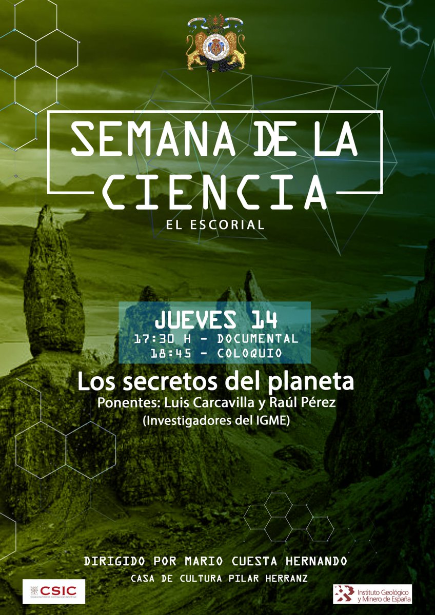 Mario Cuesta Hernando (@mariocuestaher1) on Twitter photo Hoy proyectamos documental sobre Geología con <a href="/IGME1849/">Instituto Geológico y Minero de España</a> en Casa de Cultura de <a href="/aytoescorial/">Ayuntamiento El Escorial</a>
Intervendrán Sito Carcavilla y Raúl Pérez (desde Valencia, donde está desplazado en la Unidad de Respuesta Geológica de Emergencias).
17:30 proyección
18:45 coloquio con investigadores Hoy proyectamos documental sobre Geología con <a href="/IGME1849/">Instituto Geológico y Minero de España</a> en Casa de Cultura de <a href="/aytoescorial/">Ayuntamiento El Escorial</a>
Intervendrán Sito Carcavilla y Raúl Pérez (desde Valencia, donde está desplazado en la Unidad de Respuesta Geológica de Emergencias).
17:30 proyección
18:45 coloquio con investigadores