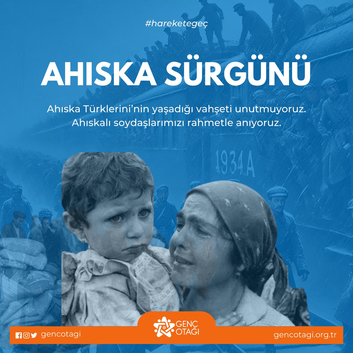 gencotagi's tweet image. 14 Kasım 1944’te Stalin’in tarafından acımazsızca yurtlarından edilen, hayvan vagonlarıyla yaptırılan sürgünde hayatını kaybeden Ahıska Türklerini’nin yaşadığı vahşeti unutmuyoruz. Ahıskalı soydaşlarımızı rahmetle anıyoruz.

#hareketegeç #ahıska #ahıskatürkleri #ahıskasürgünü