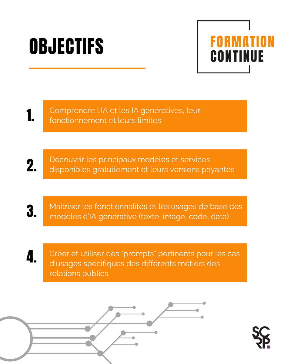 💡L'an dernier, près de 87% de nos adhérents ont exprimé le besoin de formations pour monter en compétence sur ce sujet clé pour l'avenir des RP. Alors, on passe à l’action !
👉 Inscriptions : relations-publics.org/metiers/format… 
#SCRP #RP #PR #IA #WeArePRoud