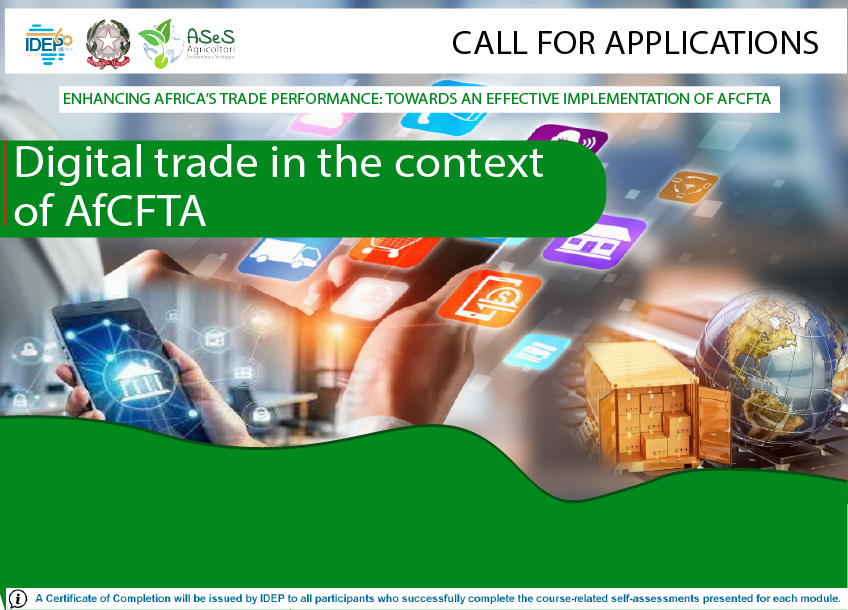 IDEPOfficial's tweet photo. 📣#CallForApplications
✅Online Course - #DigitalTrade in the context of #AfCFTA
🗓️Duration: 2⃣weeks
📆Date 2⃣5⃣th November - 2⃣nd December
🗣️Language: French & English
💸Cost: Free
📌Registration👉🏿https://t.co/otFDH7aUjr
🔚Application deadline: 2⃣2⃣th November
#IDEPCourses https://t.co/cTOqKpYlvw