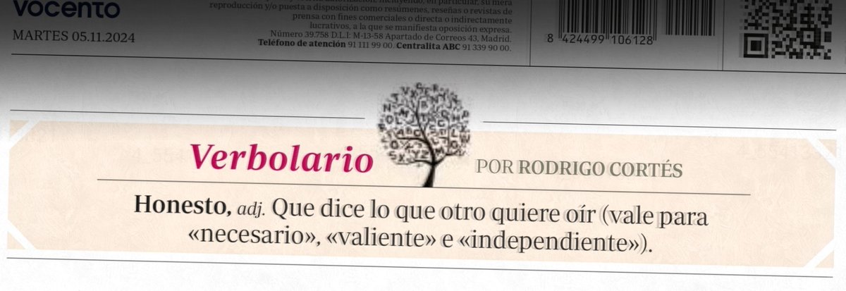 Verbolario's tweet photo. «Honesto»; 5/nov/2024: voz n° MMMCCCLXVI @rodrigocortes https://t.co/PilPUoGjEs