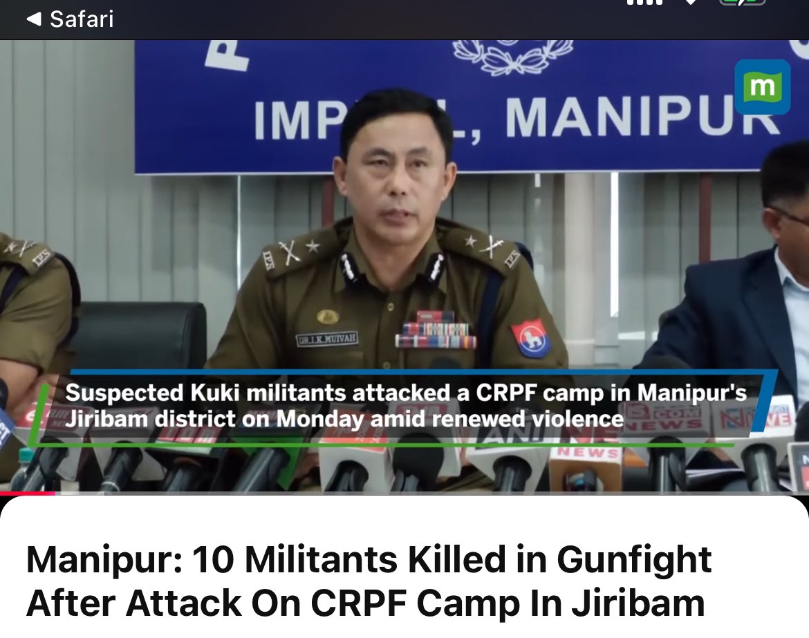 VeriDrift's tweet photo. Miss @KimiColney you need to stop writing BS. Read carefully what it says : 
“10 Militants k!lled in gunfight, after attack on #CRPF camp in Jiribam. 

FYI : 3 AK series, 4 SLRs, 2 INSAS, 1 RPG, 1 pump-action gun, BP helmets &amp; magazines were recovered from these #KukiTerr0rists https://t.co/i3xLKubjdL