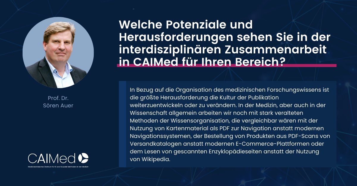 CAIMed_de's tweet photo. ❓ 3 Fragen an...

Prof. Dr. Sören Auer, Direktor der TIB ‒ Leibniz Informationszentrum für Technik und Naturwissenschaften. In CAIMed bringt er seine Fachkenntnisse in semantischen Technologien, Datenvernetzung und Wissensgraphen ein. 

#CAIMed #AI #research https://t.co/yCL82Ywy9o
