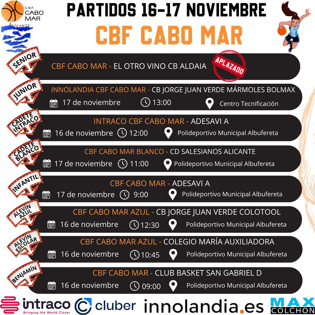 Este finde viene con mucho baloncesto! Muchos de los partidos son en nuestra casa, La ALBUFERETA, así que os esperamos para venir a animar a las compañeras de otros equipos. Menudo ambientazo! No os lo perdáis!