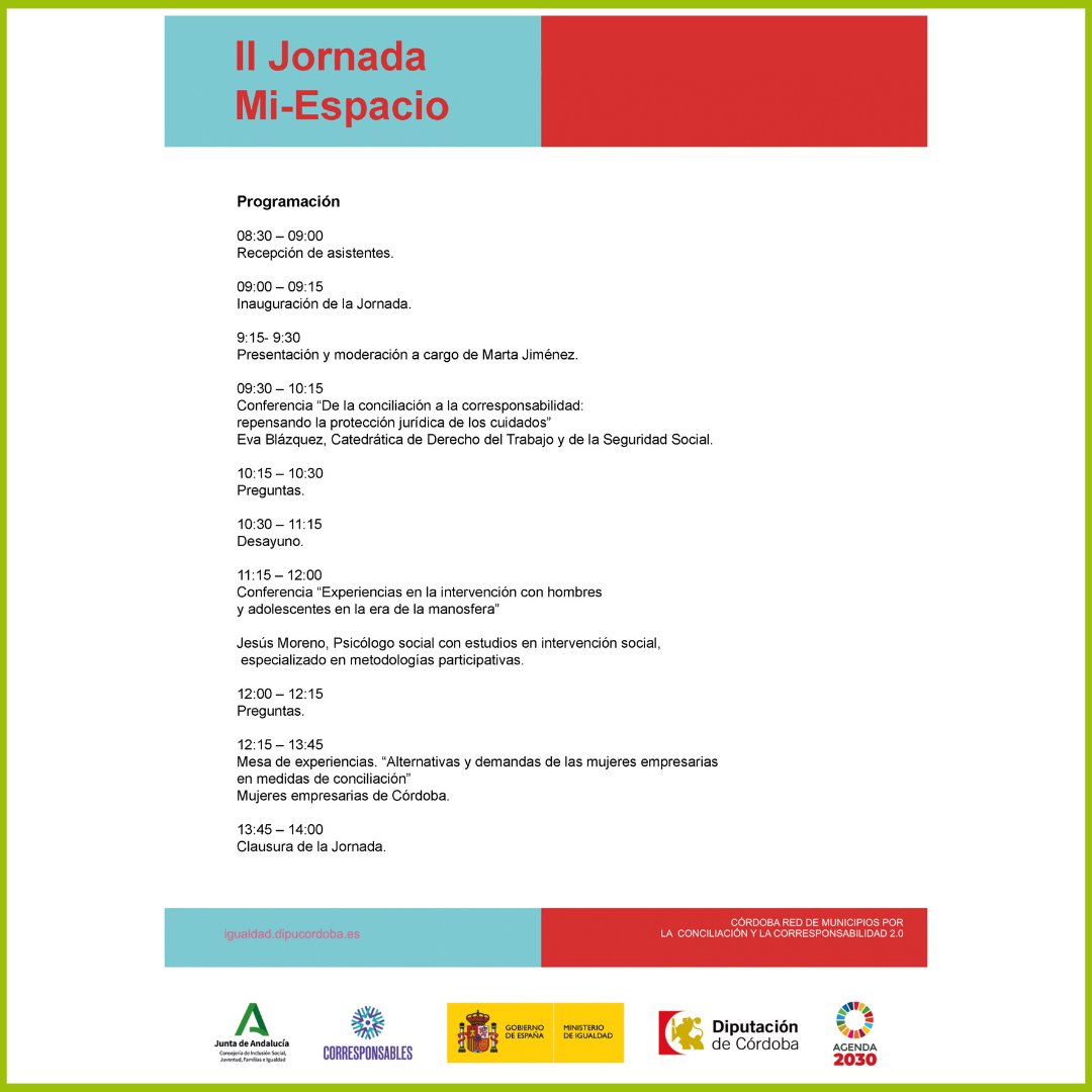 🟢🌥  En la mañana de HOY en 📍 Córdoba se está llevando a cabo la II Jornada Mi-Espacio, 👉 Si tú cuidas, yo también puedo.

🗣 Nuestro compa Jesús Moreno (<a href="/je_mopi/">Jesús Moreno</a>) hablará de las 🧐 "Experiencias en la intervención con hombres y adolescentes en la era de la manosfera".