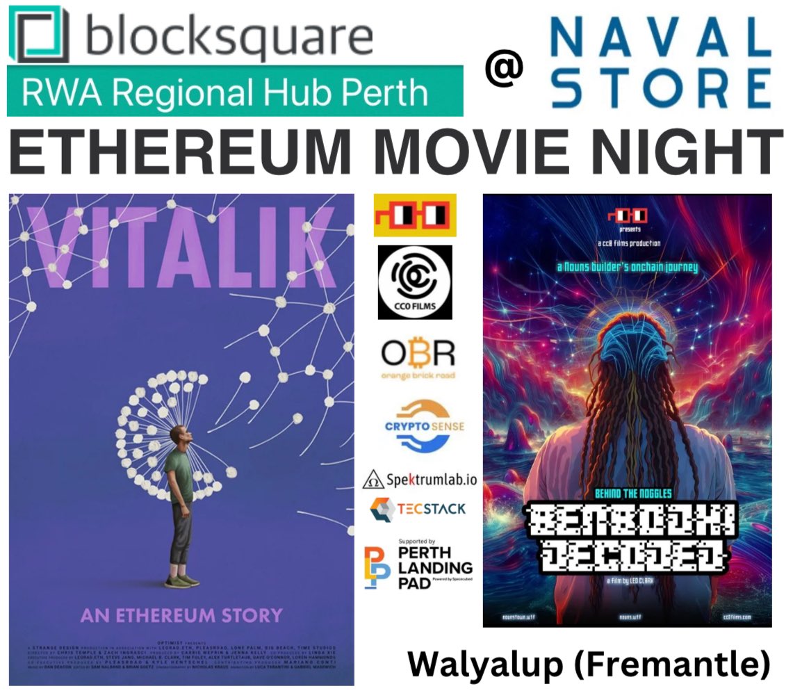 karo_kol's tweet photo. Vitalik: An Ethereum Story and Benbodhi: Decoded @benbodhi by @cc0Films will be screened at the Naval Store by @enkelcollective on Thu 28 Nov 2024. Hosted by RWA Regional Hub Perth powered by @blocksquare_io #Walyalup #Fremantle #RWA Free tickets at https://t.co/gjXjKDwhRi https://t.co/pA2oJpxF9Y