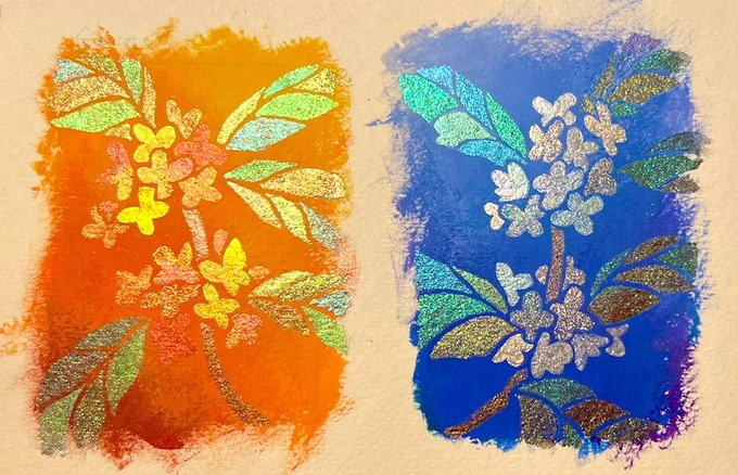 コミティア150お品書きその4 ミニ原画(RADENGI) ギンモクセイ ミニ原画(RADENGI) キンモクセイ ミニ原画(RADENGI) ギンモクセイ(青) ミニ原画(RADENGI) キンモクセイ(橙) 作品サイズ 5×7cm