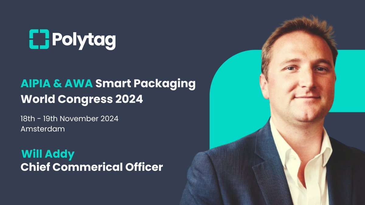 Our very own CCO, William Addy, will be attending AIPIA &amp; AWA's Smart Packaging World Congress 2024 on Monday 18th and Tuesday 19th in Amsterdam! Find out more here: events.awa-bv.com/AIPIA2024-Cong…