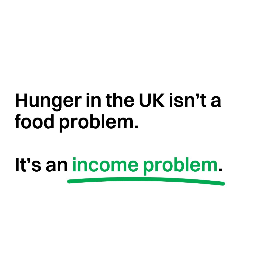 📣 Hunger in the UK isn’t a food problem. 

It’s an income problem. 

If we are serious about ending hunger, we need to make sure everyone has enough money in their pockets to afford the essentials.