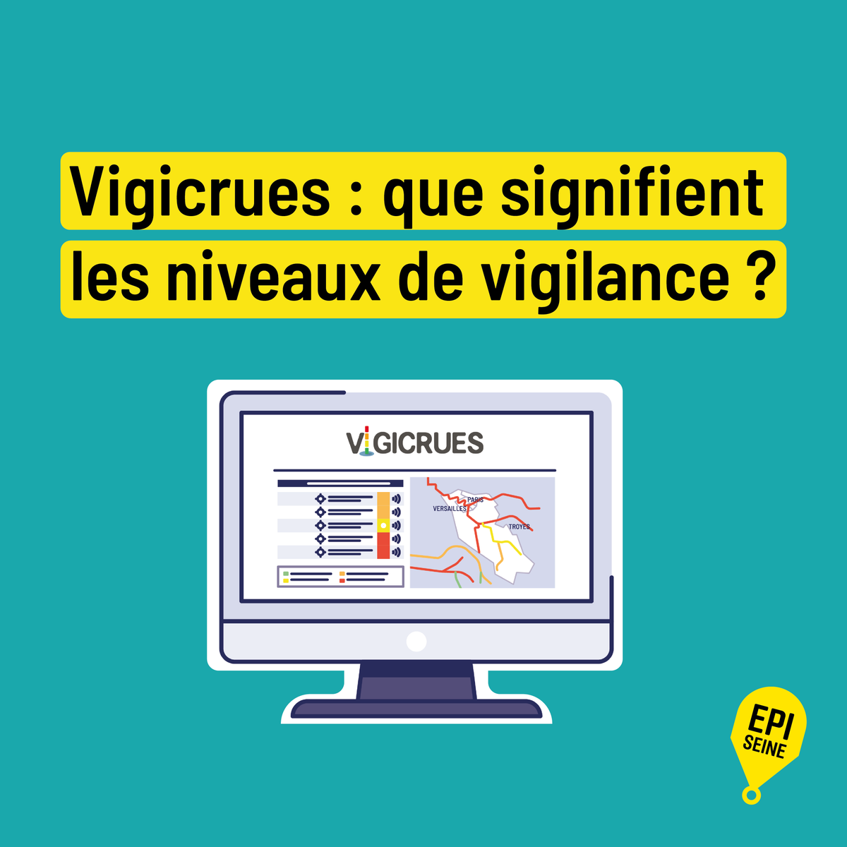 Pour vous informer sur le risque d'inondations, il existe 4 niveaux de vigilance : vert, jaune, orange, rouge ? 🚦
Ils sont utilisés pour caractériser le niveau de risque. À tout moment, informez-vous sur l’état de vigilance des crues avec <a href="/Vigicrues/">Vigicrues</a> : vigicrues.gouv.fr
