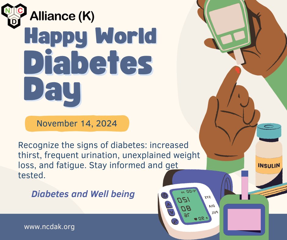 NCD Alliance Kenya (@ncdallianceke) on Twitter photo Today is #WorldDiabetesDay2024 themed diabetes and well-being. Let us discuss means and ways you have adopted to prevent or manage diabetes to improve your well-being. Share and Comment below 👇🏽
<a href="/DDrnjenga/">Eva Njenga</a> <a href="/manyamongo/">Amuyunzu-Nyamongo</a> <a href="/MOH_Kenya/">Ministry of Health</a> <a href="/ncdalliance/">NCD Alliance</a> <a href="/eancdalliance/">NCD Alliance East Africa</a> Today is #WorldDiabetesDay2024 themed diabetes and well-being. Let us discuss means and ways you have adopted to prevent or manage diabetes to improve your well-being. Share and Comment below 👇🏽
<a href="/DDrnjenga/">Eva Njenga</a> <a href="/manyamongo/">Amuyunzu-Nyamongo</a> <a href="/MOH_Kenya/">Ministry of Health</a> <a href="/ncdalliance/">NCD Alliance</a> <a href="/eancdalliance/">NCD Alliance East Africa</a>