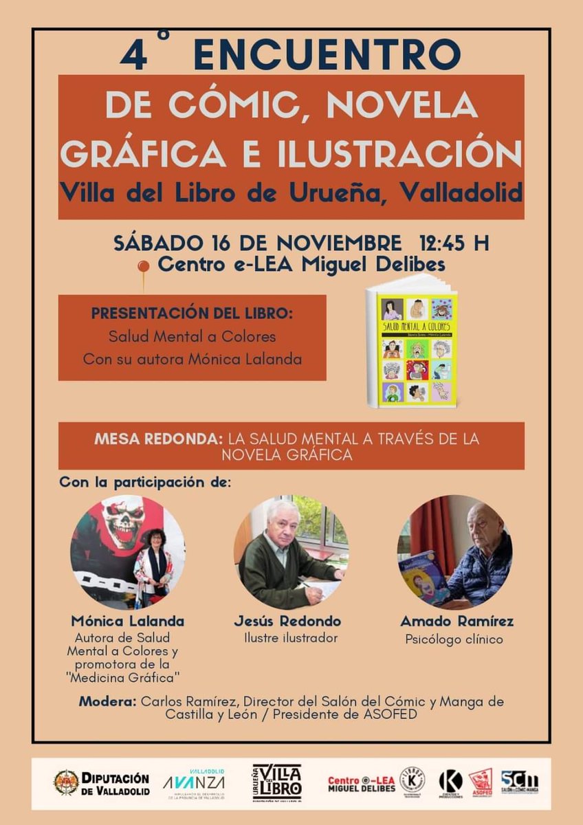 ASOFED (@asofed) on Twitter photo 4° Encuentro de Cómic, Novela Gráfica e Ilustración Villa del Libro de Urueña. Sábado 16 noviembre. 12:45 h Centro e-LEA Miguel Delibes. "Salud Mental" con <a href="/mlalanda/">Mónica Lalanda</a> el ilustre Jesús Redondo Román y el psicólogo clínico Amado Ramírez. Os esperamos 4° Encuentro de Cómic, Novela Gráfica e Ilustración Villa del Libro de Urueña. Sábado 16 noviembre. 12:45 h Centro e-LEA Miguel Delibes. "Salud Mental" con <a href="/mlalanda/">Mónica Lalanda</a> el ilustre Jesús Redondo Román y el psicólogo clínico Amado Ramírez. Os esperamos