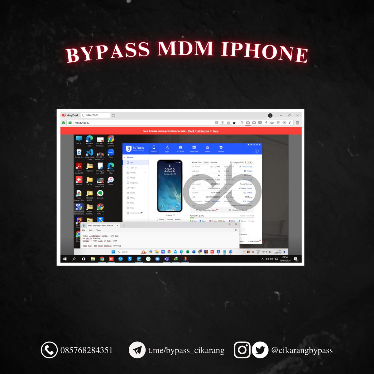 cikarangbypass's tweet photo. SUCCESSFULLY REPORTS ☕️

✅ Bypass MDM iPhone 13 Pro 
✅ iPhone 5s WiFi Only
✅ iPhone 7P &amp; 8P Wifi Only

Need remotely services? WhatsApp 085768284351 https://t.co/CbibOWJe0G