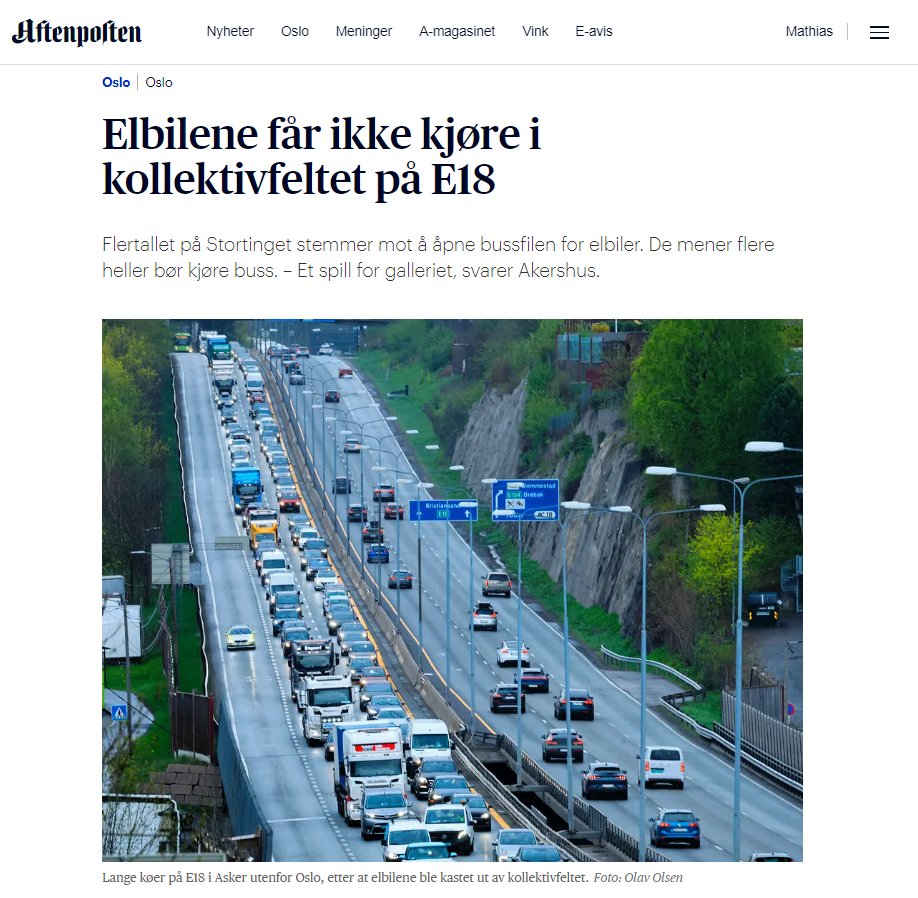 Tenk at Stortinget må inn å detaljstyre lokale transporttiltak. Helt absurd. 

Vi har så enormt mange lovendringer som må gjøres på statlig nivå for å tilrettelegge for myke trafikanter som overses hver dag, men med en gang det står litt kø på E18 får det stortingsbehandling.