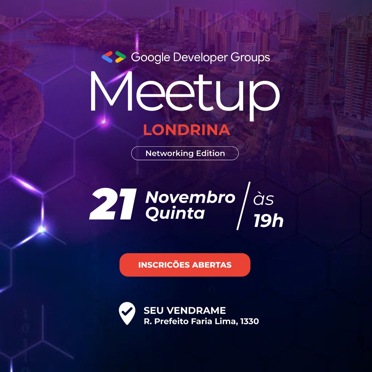 PaulãoDEV (@devpaulao) on Twitter photo ✨The Networking Edition está de volta!*✨
📍 **Local**: Bar Seu Vendrame (instagram.com/seuvendrame)
📅 **Data**: Quinta-feira 21/11
🕖 **Hora**: 19h
Faça sua inscrição gratuita aqui 👉 sympla.com.br/evento/gdg-lon…
<a href="/gdglondrina/">gdglondrina</a> ✨The Networking Edition está de volta!*✨
📍 **Local**: Bar Seu Vendrame (instagram.com/seuvendrame)
📅 **Data**: Quinta-feira 21/11
🕖 **Hora**: 19h
Faça sua inscrição gratuita aqui 👉 sympla.com.br/evento/gdg-lon…
<a href="/gdglondrina/">gdglondrina</a>