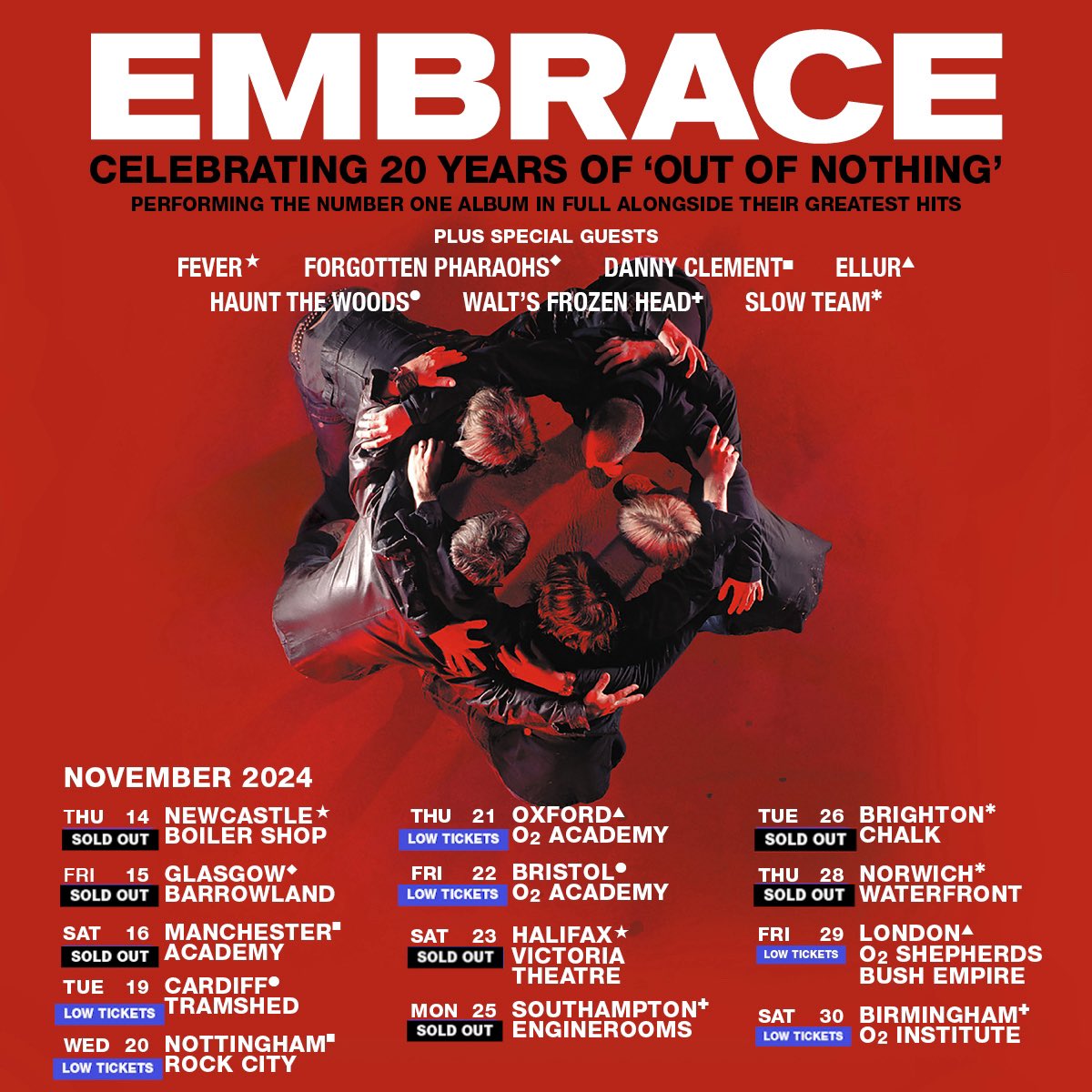 EMBRACE IMPORTANT INFO🧵

STAGE TIMES:
Doors 7pm
Support (<a href="/feverbanduk/">Fever</a>) 7:30pm
<a href="/embrace/">Embrace</a> 8:30pm
Venue Curfew 11pm

Please note stage times are subject to change.