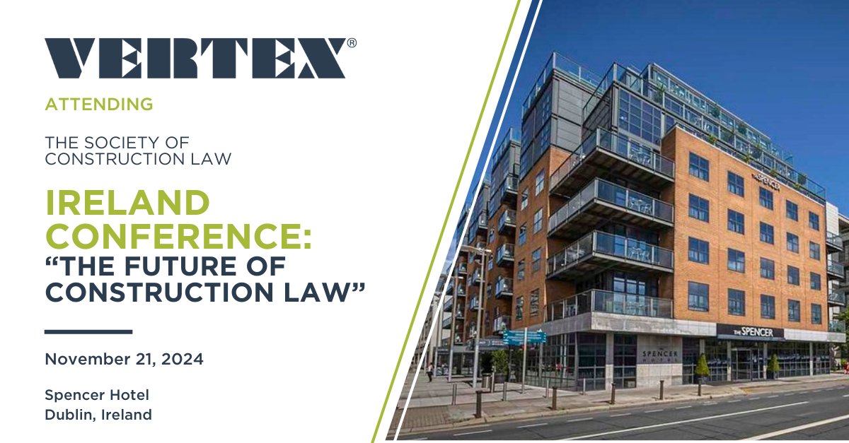 VERTEX411's tweet photo. VERTEX’s Nick Cane will attend @SCLDublin Ireland Conference: “The Future of Construction Law” on Nov 21st at the @TheSpencerIFSC, covering planning law, sustainability, AI &amp; more. Connect with him there!

Learn more: https://t.co/4Oes3T55DW

#ConstructionLaw #WeAreVertex https://t.co/Jdb89tUl1J