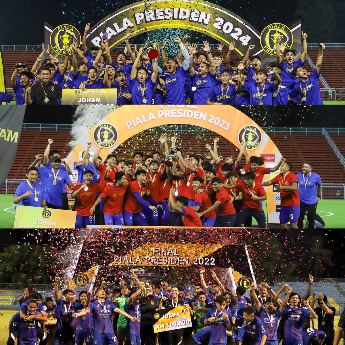 🏆JUARA Hat-Trick pertama Piala Presiden 2024,2023,2022. 
🏆UNBEATEN sepanjang musim 2024.
🏆UNBEATEN dlm 32 perlawanan (kali terakhir kalah 19 Julai 2023).
🏆UNBEATEN di laman sendiri (MBPG) dlm 25 perlawanan (kali terakhir kalah 31 Mac 2022).
🏆KASUT EMAS 2024. 

#JDT #JDTIII