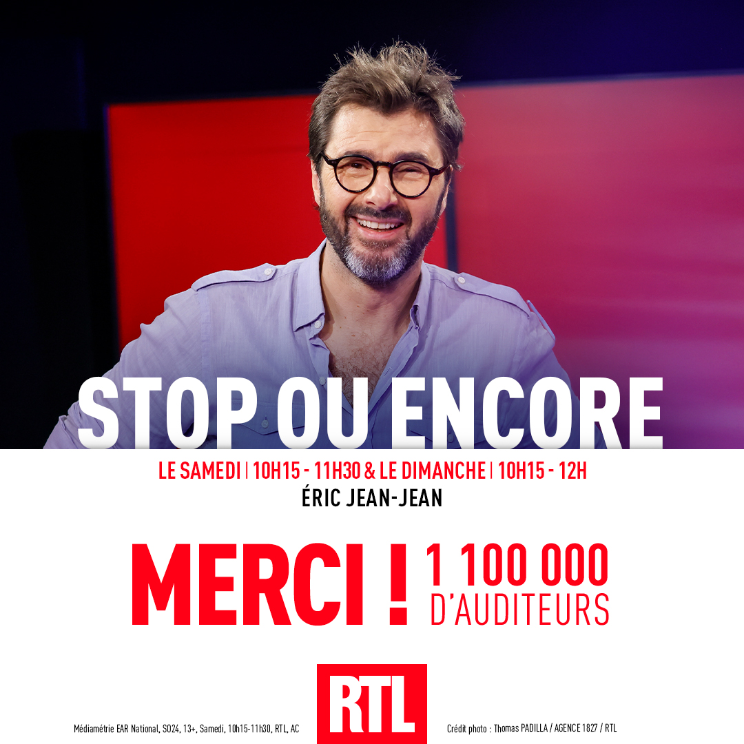 RTL Pro : RTL - RTL2 - FUN RADIO (@rtl_presse) on Twitter photo 🎙🔴#AudiencesRadio MERCI !
🎧 1,1 million d’auditeurs créent la programmation musicale de <a href="/RTLFrance/">RTL France</a> dans Stop ou encore avec <a href="/eric_jeanjean/">Eric Jean-Jean</a> tous les week-ends !
#Radio #Médiamétrie 🎙🔴#AudiencesRadio MERCI !
🎧 1,1 million d’auditeurs créent la programmation musicale de <a href="/RTLFrance/">RTL France</a> dans Stop ou encore avec <a href="/eric_jeanjean/">Eric Jean-Jean</a> tous les week-ends !
#Radio #Médiamétrie