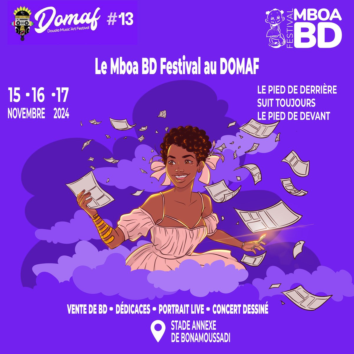 "Le pied de derrière suit toujours le pied de devant"
Le <a href="/MboaBDFestival/">MboaBDFestival</a> est <a href="/domafest/">#Domaf #14</a>, rejoignez-nous dès aujourd'hui pour acheter vos BD, faire des portraits live et avoir des infos sur le festival
#Domaf13
#Mboabd16