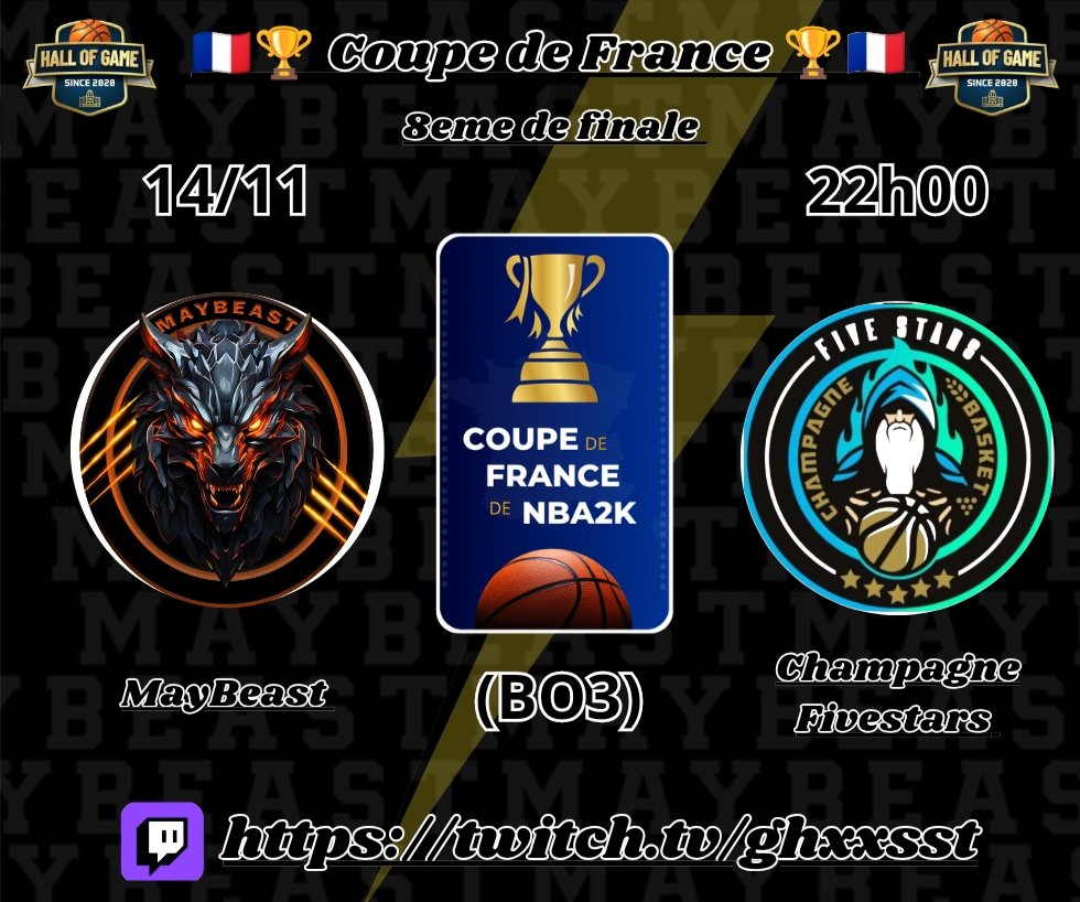 MayBeast2k (@maybeast2k) on Twitter photo 8ème de finale <a href="/HallofGameFR/">Hall of Game</a>
🇫🇷🏆 Coupe de France 🏆🇫🇷
⏰22h00
🎥twitch.tv/droxz_2k
🎥twitch.tv/ghxxsst
⚔️ 🇫🇷 <a href="/FiveStars_GT/">CHAMPAGNE FIVE STARS 💫</a>
Roster :
♟️<a href="/DroxZ2k/">DroxZ-_2k</a>
🎯<a href="/raxo933/">🇮🇷</a>
🔒<a href="/Ghxxsst932/">GhxxssT</a>
🪖<a href="/Funday2K/">OSL | Funday</a>
🛡️<a href="/cheb__3an/">𝕮𝖍𝖊𝖇 🇹🇳</a> / <a href="/LaurenceeeLovee/">LaurenceeLovee</a>
Jouons relâché pour peut être créé l'exploit. 8ème de finale <a href="/HallofGameFR/">Hall of Game</a>
🇫🇷🏆 Coupe de France 🏆🇫🇷
⏰22h00
🎥twitch.tv/droxz_2k
🎥twitch.tv/ghxxsst
⚔️ 🇫🇷 <a href="/FiveStars_GT/">CHAMPAGNE FIVE STARS 💫</a>
Roster :
♟️<a href="/DroxZ2k/">DroxZ-_2k</a>
🎯<a href="/raxo933/">🇮🇷</a>
🔒<a href="/Ghxxsst932/">GhxxssT</a>
🪖<a href="/Funday2K/">OSL | Funday</a>
🛡️<a href="/cheb__3an/">𝕮𝖍𝖊𝖇 🇹🇳</a> / <a href="/LaurenceeeLovee/">LaurenceeLovee</a>
Jouons relâché pour peut être créé l'exploit.