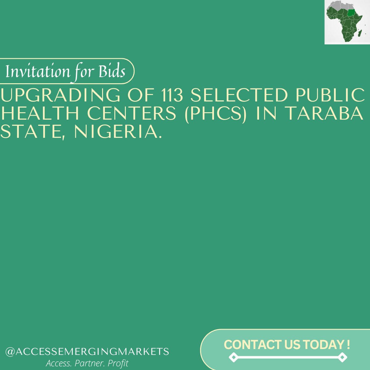 EmergingMarkett's tweet image. Contact Access Emerging Markets today to secure this project opportunity in Nigeria.

Check out the project details here: lnkd.in/dVCJ8cJc

#TradeAndDevelopment #Opportunities #ProjectPartnership #MarketExpansion #StrategicCollaboration #Nigeria #upgrading #healthcenters