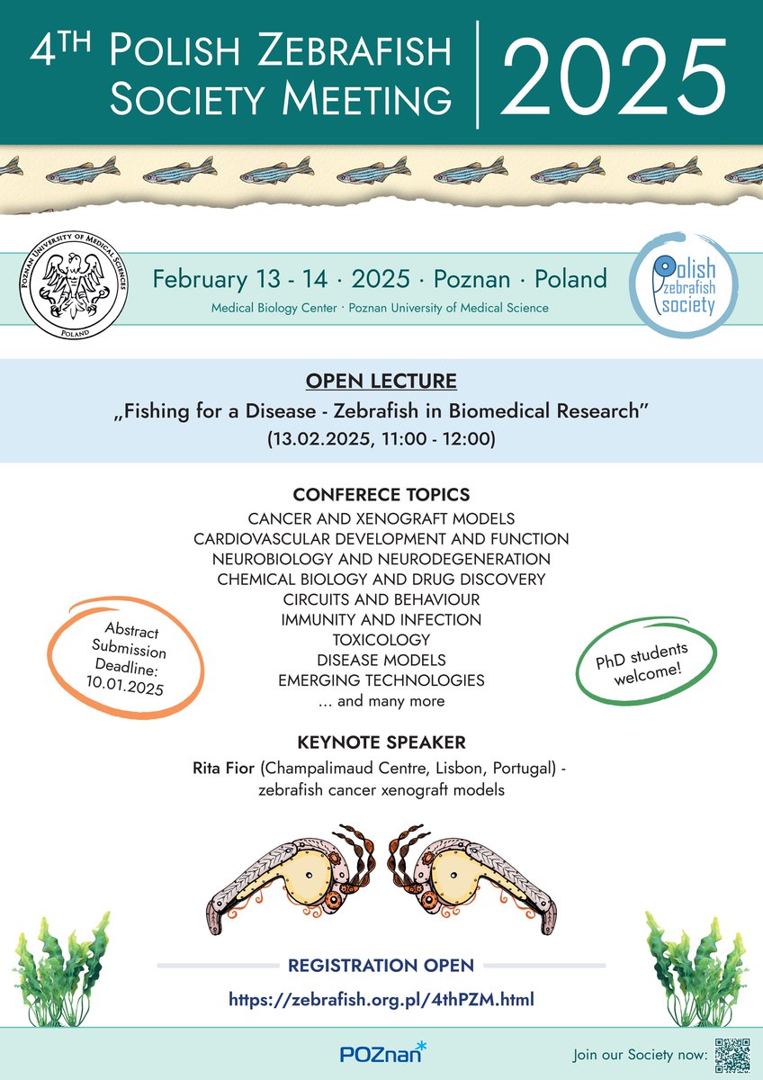 Polish Zebrafish Society (@danio_polska) on Twitter photo Registration is now open for the 4th Polish Zebrafish Society meeting. zebrafish.org.pl/4thPZM.html
Keynote speaker is the current <a href="/ZDMSociety/">ZDMSociety</a> Vice President Dr Rita Fior <a href="/ritafior/">FiorLAB</a> from <a href="/ChampalimaudF/">ChampalimaudF</a>. We are looking forward to meet you in Poznan. #zebrafish <a href="/eu_fish/">EZS European Zebrafish Society</a> Registration is now open for the 4th Polish Zebrafish Society meeting. zebrafish.org.pl/4thPZM.html
Keynote speaker is the current <a href="/ZDMSociety/">ZDMSociety</a> Vice President Dr Rita Fior <a href="/ritafior/">FiorLAB</a> from <a href="/ChampalimaudF/">ChampalimaudF</a>. We are looking forward to meet you in Poznan. #zebrafish <a href="/eu_fish/">EZS European Zebrafish Society</a>