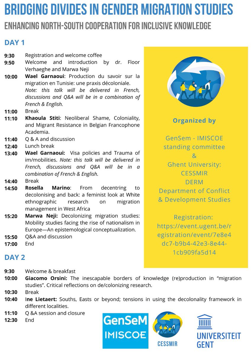 Don't forget to register:  event.ugent.be/registration/i…  
for the upcoming study days on Bridging Divides in Gender Migration Studies: Enhancing North-South cooperation for inclusive knowledge. The link for online attendance will be sent out soon. Looking forward to seeing you there!