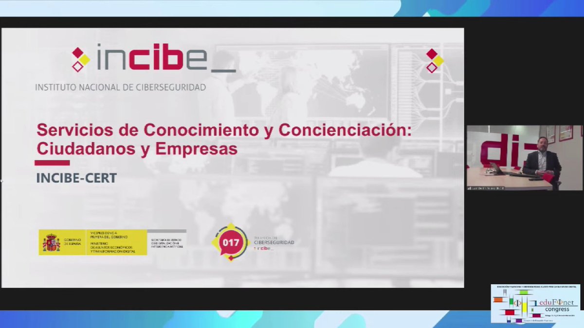 Comienza la colaboración del <a href="/INCIBE/">INCIBE</a> en nuestro #VIICongreso <a href="/edufinet/">Edufinet</a> con la ponencia "Claves de ciberseguridad y de educación financiera para realizar un consumo seguro y responsable online". #EducaciónFinanciera #FinancialLiteracy