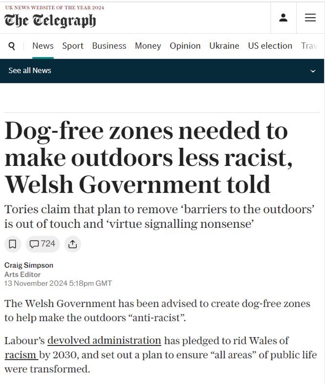 It just gets bonkers by the day in Wales.

Dog walking is racist‼️

End this madness.

Devolution has gone completely out of control.

Abolish it.

It’s beyond reform, let’s drain the bay.