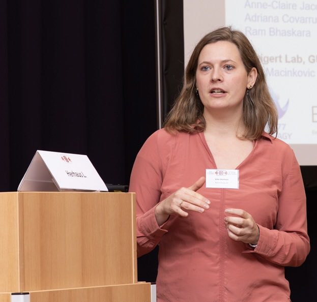 SignalSociety's tweet photo. The STS Science Award is given to early career scientists. This year, the award went to Lina Herhaus for her work on "Tumor immune evasion through IRGQ-directed autophagy". Lina is a MICROSTAR project group leader at the @Helmholtz_HZI. Braunschweig.  Congratulations, Lina! https://t.co/VLhGem6R2e
