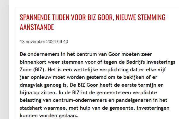 Dit is een blauwdruk voor de stemming van de detaillisten in Goor . Als dit niet doorgaat kunnen we beter alle winkels dicht doen.