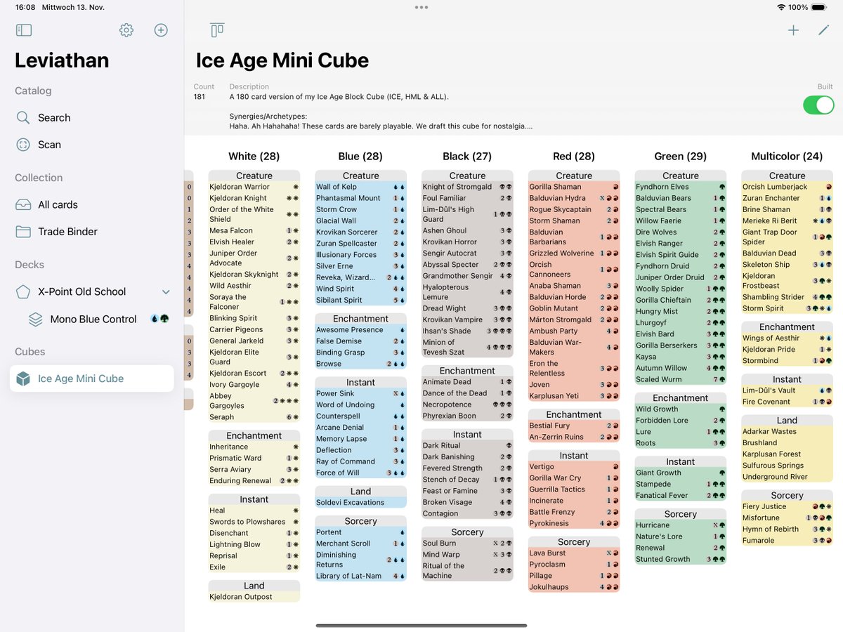 LeviathanApp's tweet photo. I made the #mtgcube views in Leviathan much nicer. The column view now shows type and mana value, the list view is now tabbed by color.

https://t.co/Z1SNIlv7Vg https://t.co/DsPgERSBlt