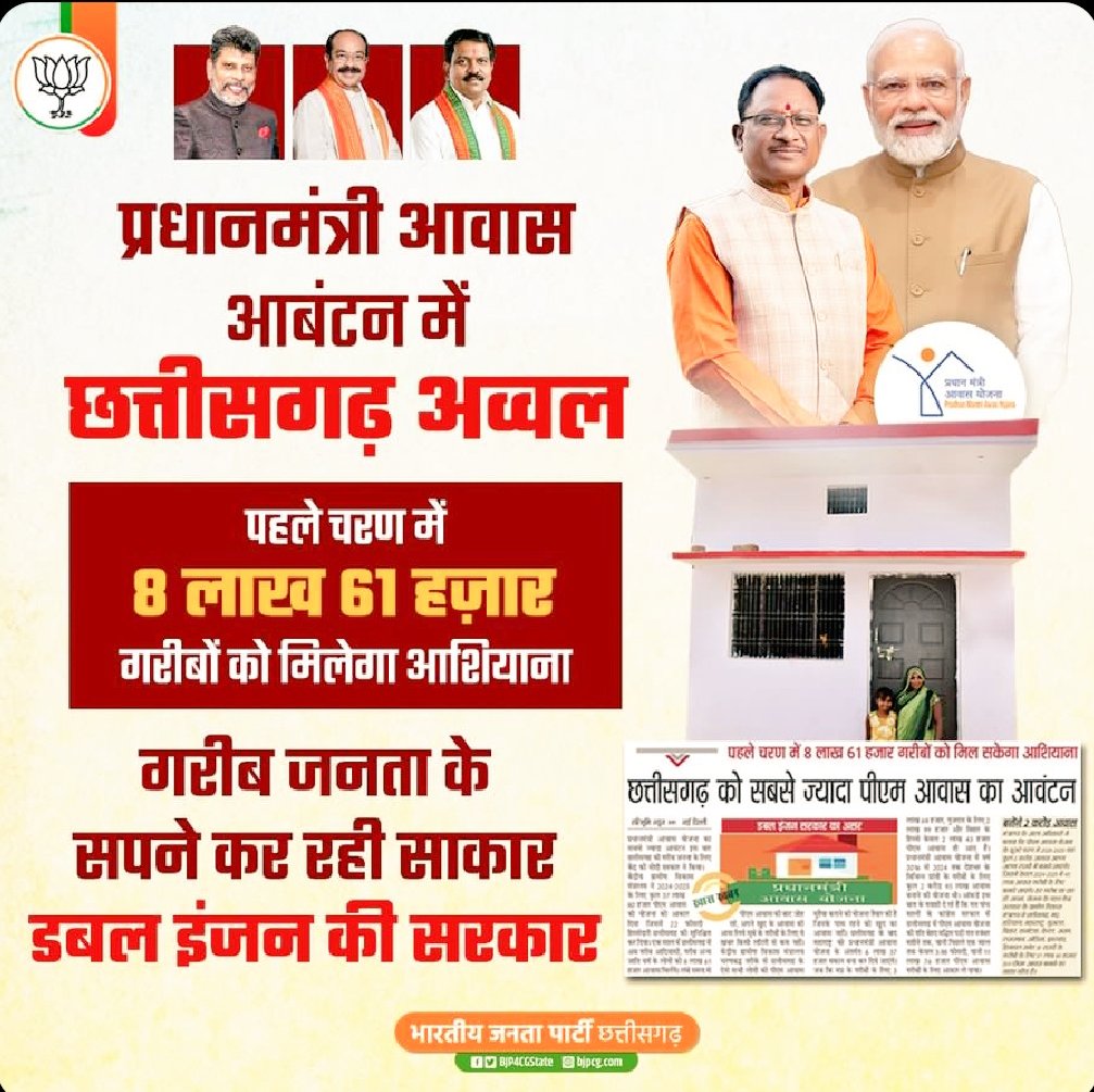 पीएम आवास आबंटन में छत्तीसगढ़ अव्वल...