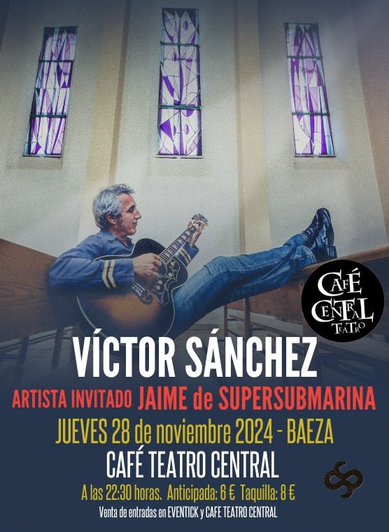 vsanchezgalvez's tweet photo. El artista invitado para el concierto en @teatrocentral del próximo jueves 28 de noviembre en Baeza será Jaime de @SupersubmarinaO .

La noche va a ser memorable. No os lo peséis perder. https://t.co/wwNMVlhAP1