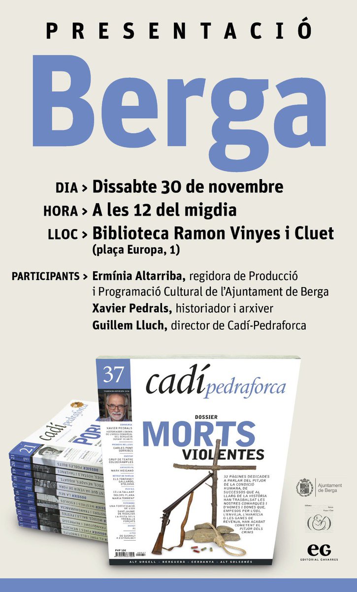 📌 El 30 de novembre tenim una cita a Berga. Presentarem el darrer número de la revista i farem un petit homenatge al Xavier Pedrals, protagonista de la Conversa, ara que s’ha jubilat. 

Us hi esperem!